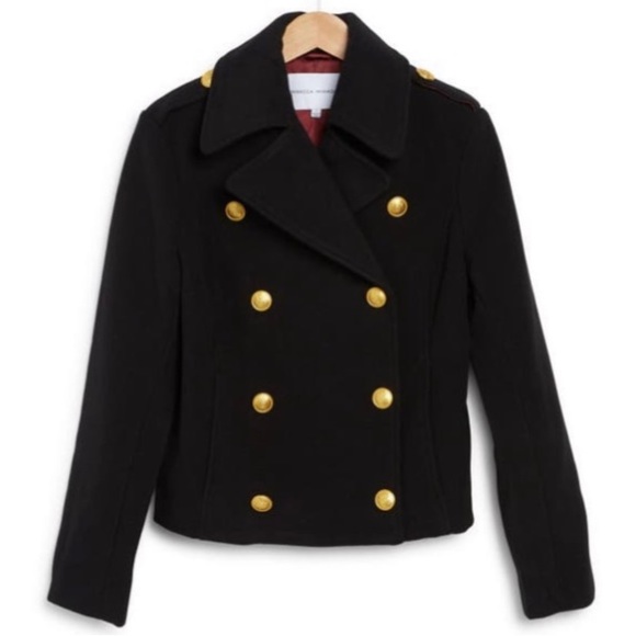 Rebecca Minkoff Black Wool Double Breasted Peacoat - Picture 2 of 11